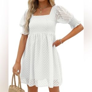 Womens Summer Puff Sleeve Square Neck Empire Waist Babydoll Dresses